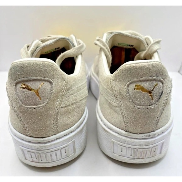 Womens Size 7.5 Puma Sneakers Shoes Suede Platform Gold Toe Creeper Gray Logo - Picture 5 of 7